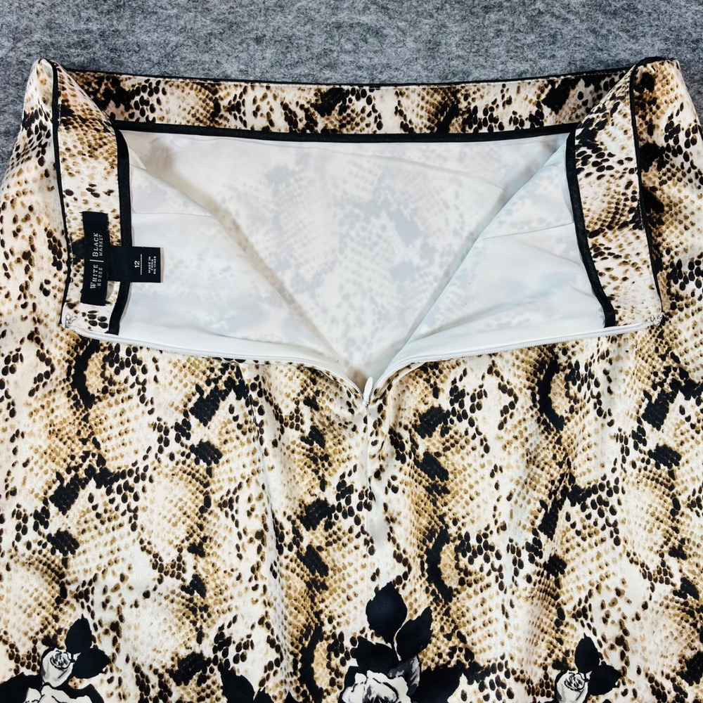 White House Black Market Pencil Skirt Womens 12 Tan Snakeskin Floral Office Chic - Picture 5 of 10